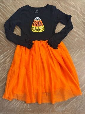 Girls Orange & Black Candy Corn Cutie Halloween Dress